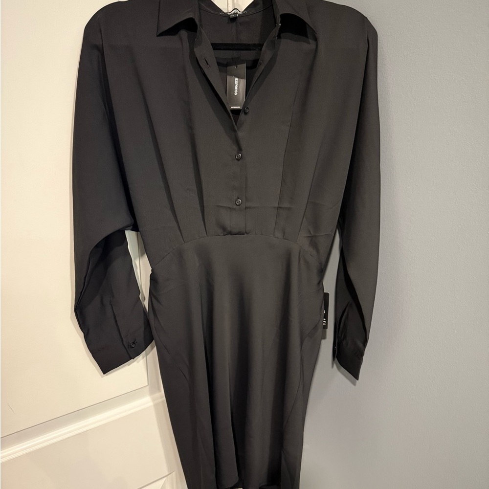 NWT: Express Classic Black Button-Up Long Sleeve Dress